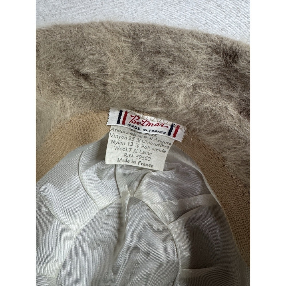 Vintage Betmar Bucket Hat Taupe Angora Fur Blend Fuzzy Soft France - Picture 7 of 7